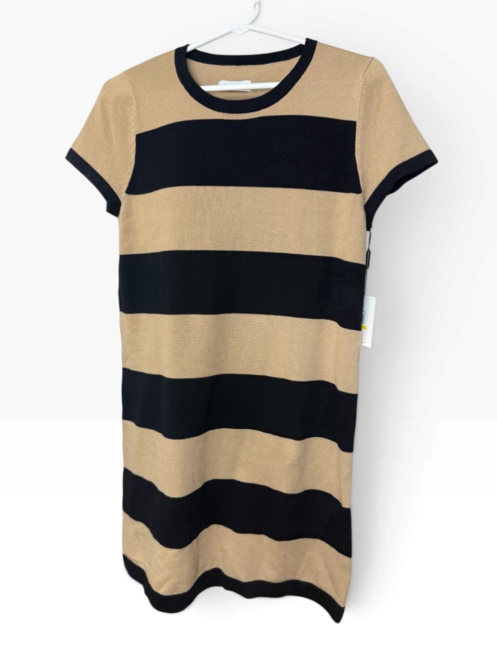 Calvin Klein Striped Knit T-Shirt Dress NWT Size M Black Camel